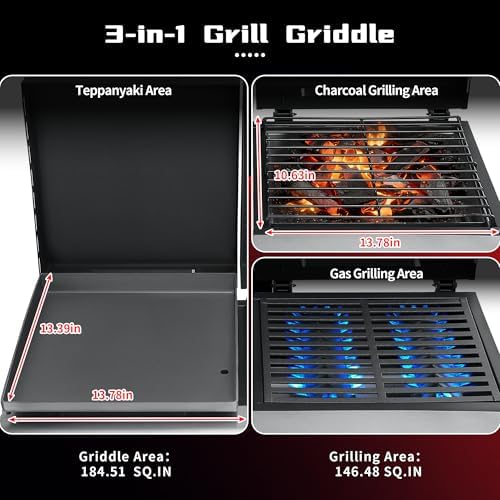 SKOK 4 Burner 3-in-1 Charcoal/Gas/Griddle Combo Outdoor Grill