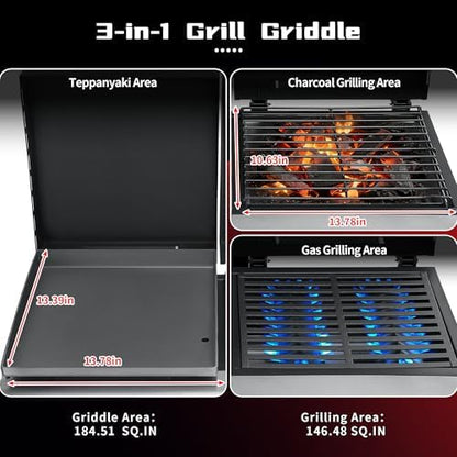 SKOK 4 Burner 3-in-1 Charcoal/Gas/Griddle Combo Outdoor Grill