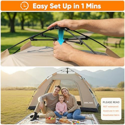 Golabs Pop Up Camping Tent for 2/3 Person, Quick Setup by Pre-Attached Pole