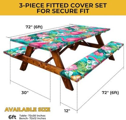 6ft Polyester Picnic Table Cover with Bench Covers Tablecloth Flamingo