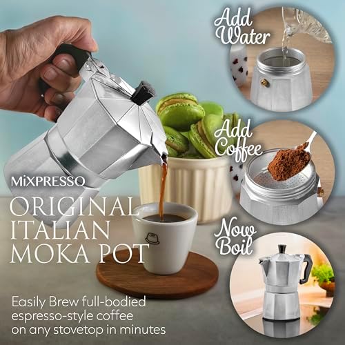Mixpresso 3 Cup Moka Pot Stovetop Espresso Maker, Italian Cuban Coffee Pot