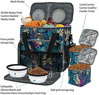 BAGLHER Dog Travel Bag, Pet Travel Bag (ALL Pet Travel Supplies), With 2 Pet Food Containers and 2 Collapsible Silicone Bowls; Essential Kits for Travel Hawaii