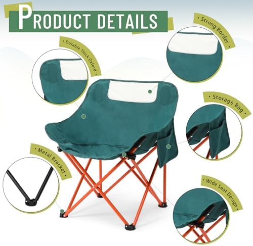 2 Pack Folding Camping Chairs Portable, Green, Solid Color