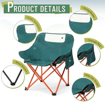 2 Pack Folding Camping Chairs Portable, Green, Solid Color
