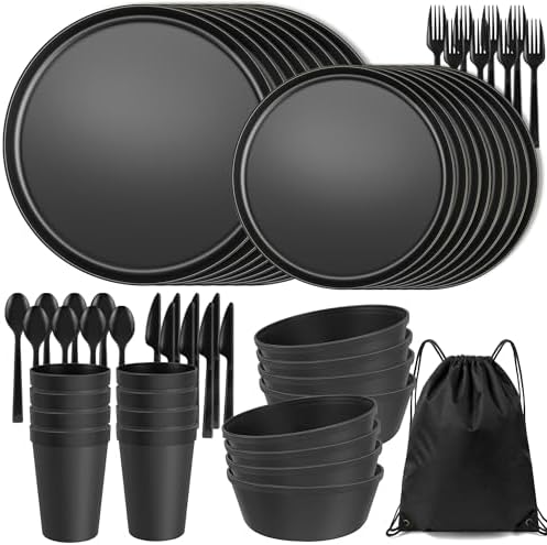 56 Piece Dinnerware Set for 8, Unbreakable Plates and Bowls Sets