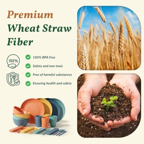 Homienly Wheat Straw Dinnerware Sets 28 Pcs Unbreakable Dishes Set for 4