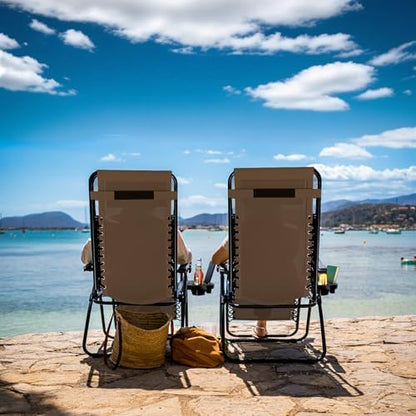 Nestl Zero Gravity Chairs, Portable Patio Lounge Chair Outdoor with Pillows & Cup Holder Trays, Adjustable Steel Mesh Reclining Camping Chair, Folding Patio Lawn Chair for Deck, Beach, Yard - Brown