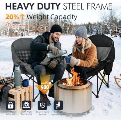 Heated Oversized Camping Chair 2 Pack - Heavy Duty Padded Outdoor Chairs