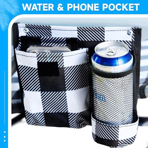 2 Pack Lightweight Portable Camping Beach Chair for Adults, Outdoor Lay Flat Folding Beach Chairs with 5 Positions, Backpack Beach Chair with Towel Bar, Zipper Pouch, Cup Holder, Plaid