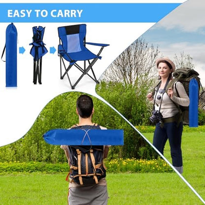 Shellwei 2 PCS Folding Camping Chair with Cupholder and Carry Bag Regular Size Colorful Breathable Portable Lightweight Lawn Chair with Side Pocket for Fishing Hiking Beach Outdoor Activity