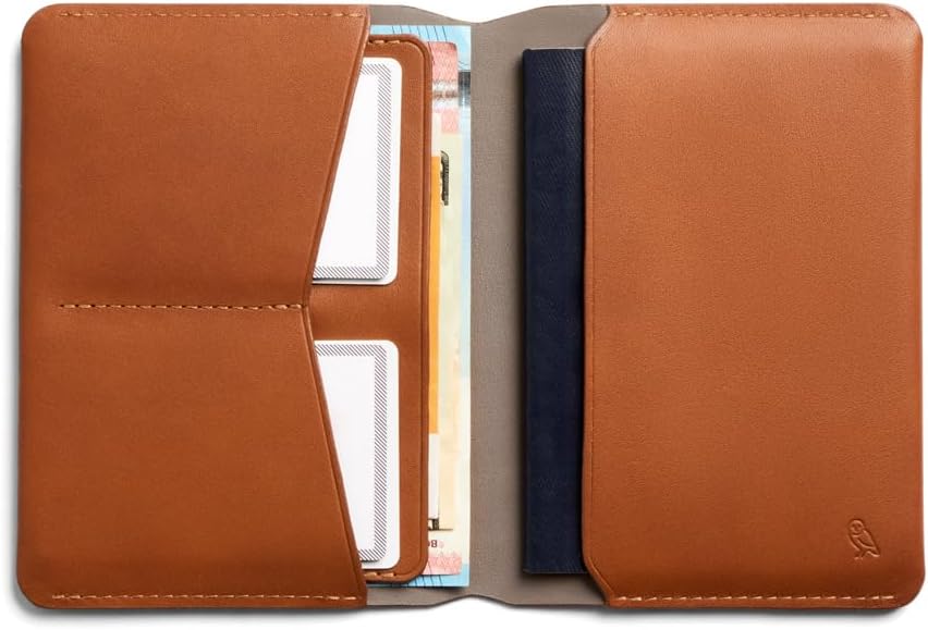 Bellroy Passport Cover (slimline travel wallet/pouch with card slots and space for cash plus travel documents) - Caramel