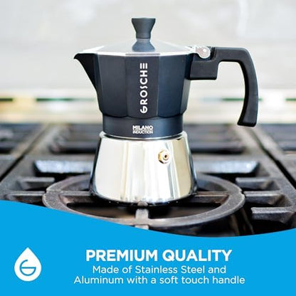 GROSCHE Milano Induction Stovetop Espresso Maker Moka Pot 3 Cup (Black)
