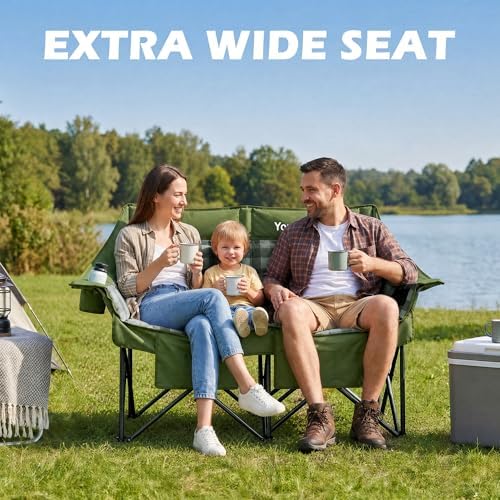 Youtanic Double Camping Chair, Heavy Duty 650lbs Padded Loveseat for Adults