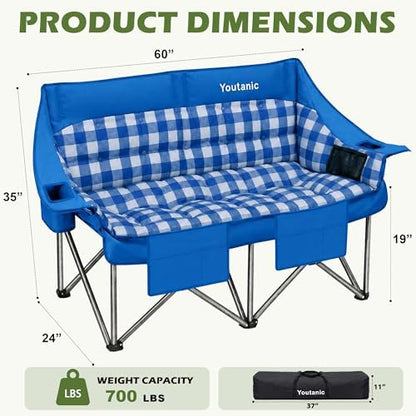 Youtanic 60" Extra Double Camping Chair for Adults, 700lbs Padded Loveseat