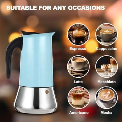 9 Cup Stovetop Espresso Maker Stainless Steel Moka Pot Stove Top Percolator Italian Coffee Makers Capable Mocha Greca Machine Cafe Classic Induction Cookers for Home and Camping 450ml 15oz