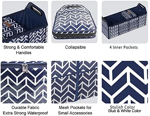 Trunk Organizer for car, Foldable Car Storage Bag Portable Insulation Cooler Bag Collapsible Vehicle Organizer Divider Storage Totes with 4 Compartment Cargo Tote for Groceries Caddy SUV, Navy Blue