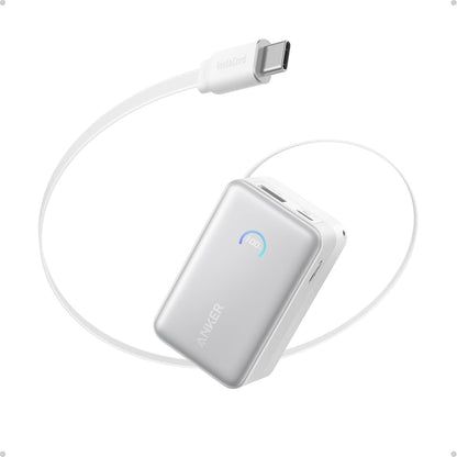 Anker Nano Power Bank, 10,000mAh Portable Charger with 2.3 ft InstaCord Retractable Cable, 45W Max Compact Battery Pack, Smart Display, for iPhone 16/17 Series, iPad, Galaxy, Pixel, and More