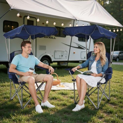 Northroad Folding Camping Chairs with Canopy Shade, Beach Chair w/Cup Holders, Armrests & Carry Bag for Outdoors Travel Sports Fishing,Dark Blue