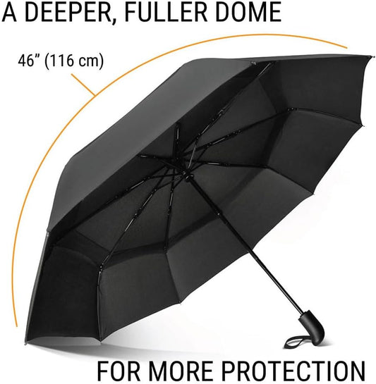 Vented Travel Umbrella | Strong Compact Windproof Umbrella | Top Pick by Wirecutter 2025 | Deep Dome Coverage | Auto Open/Close | Portable Pop Up with Large Coverage | Fits Car & Backpack