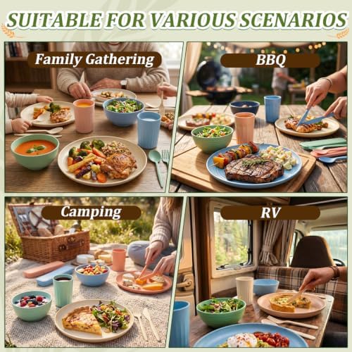 PYRMONT Plates and Bowls Set 28 Pcs Wheat Straw Dinnerware Set(Multilight)