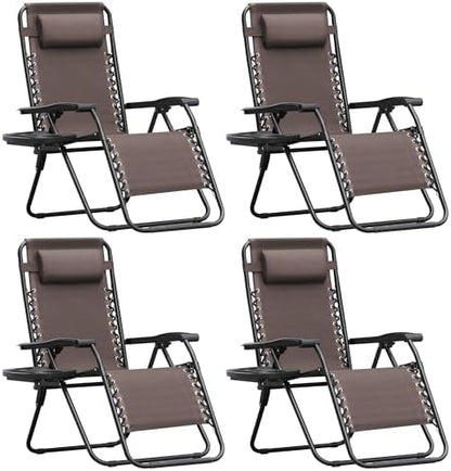 Homall Zero Gravity Chair Patio Folding Lawn Outdoor Lounge Gravity Camp Reclining Lounge Chair with Cup Holder Pillows for Poolside Backyard and Beach Set of 4 (Brown)