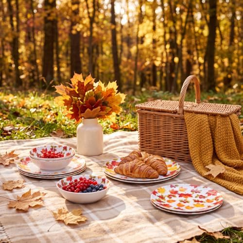 12-Piece Melamine Dinnerware Set, Fall Plates and Bowls Set