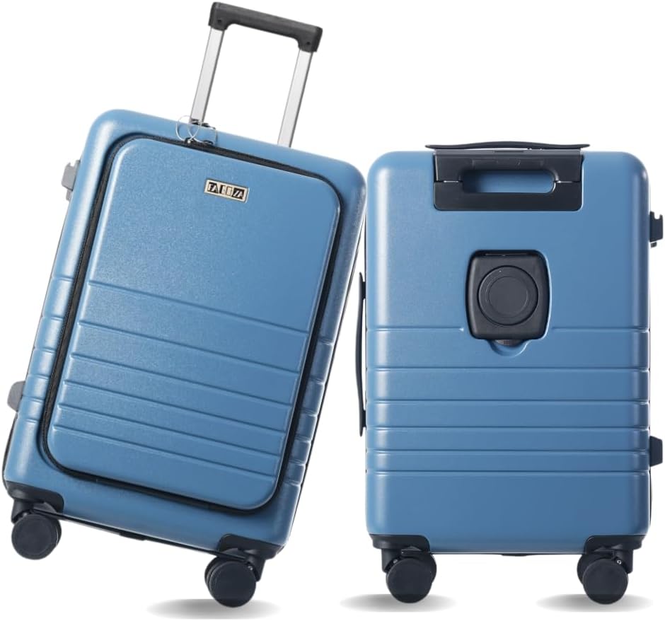 20-Inch Hardside Carry-On Luggage with Spinner Wheels – Airline Approved 22x14x9 Travel Suitcase with USB Port, Front Laptop Pocket & TSA Lock (Blue-Grey)