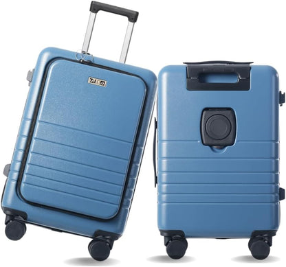 20-Inch Hardside Carry-On Luggage with Spinner Wheels – Airline Approved 22x14x9 Travel Suitcase with USB Port, Front Laptop Pocket & TSA Lock (Blue-Grey)
