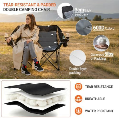 700LBS 2-Person Heavy Duty Double Camping Chair Loveseat Grey