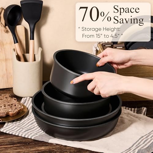 CAROTE 33pcs Pots and Pans Set Non Stick, Detachable Handle Cookware, Black