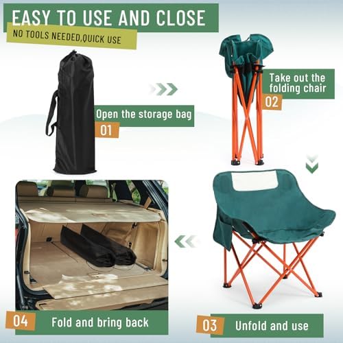 2 Pack Folding Camping Chairs Portable, Green, Solid Color