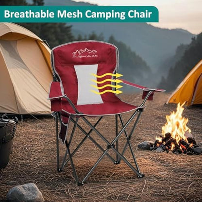 Camping Chairs Outdoor Portable Folding Chair with Mesh Back, Crimson