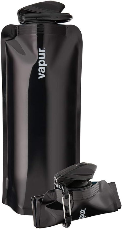 Vapur Collapsible Water Bottle With Carabiner, Compact Bottle Folds Flat For Hydration On The Go, Ideal for Traveling, Hiking or Camping, 23 Ounce, Black, Pack of 1