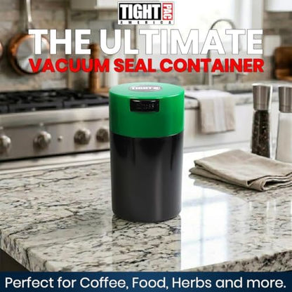 Tightvac - 1 oz to 6 ounce Airtight Multi-Use Vacuum Seal Portable Storage Container for Dry Goods, Food, and Herbs - Dark Green Cap & Black Body