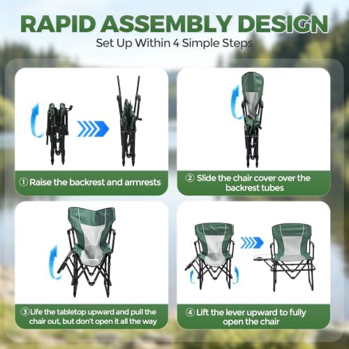 2 Pack Camping Chairs with Side Table & Cup Holder 400 lbs