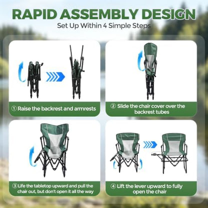 2 Pack Camping Chairs with Side Table & Cup Holder 400 lbs