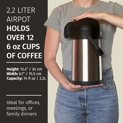 Thermal Coffee Carafe 74Oz, Keeps Drinks Hot for 12 hrs & Cold for 36 hrs