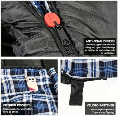 100% Cotton Flannel XXL 3-4 Season Sleeping Bags for Adults
