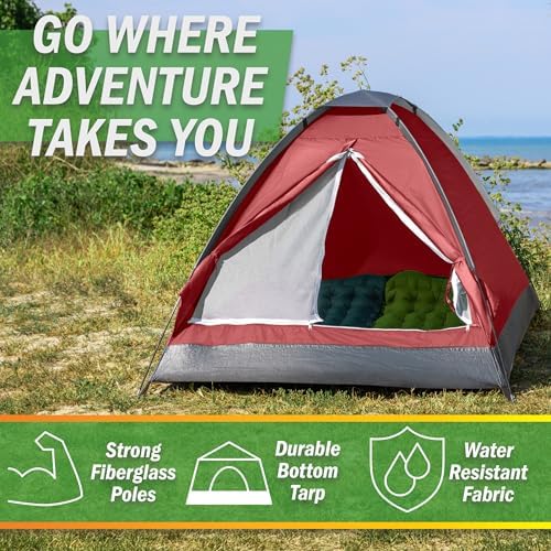 2 Person Camping Tent with Rain Fly and Carrying Bag - Lightweight Outdoor Pop Up Tents for Camping Essentials, Music Festivals, Backpacking, Hiking, or Beach Shelter by Wakeman Outdoors