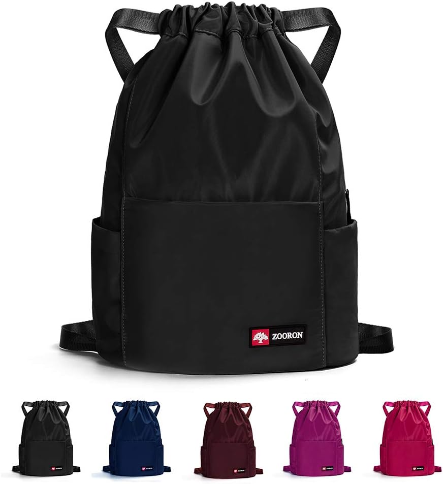 ZOORON Waterproof Drawstring Gym Backpack Bag for Men & Women, Sport Gym Sack Mini Travel Daypack