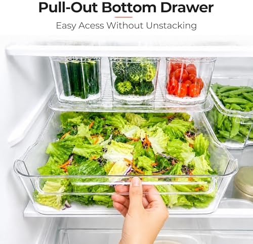 SMRCAD Clear Fridge Bins with Drain Trays - BPA-Free PET, Stackable (8)