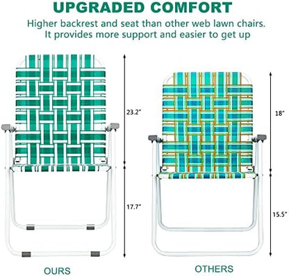 VINGLI Patio Lawn Webbed Folding Chairs Set of 2, Outdoor Beach Chair Portable Dining Chair for Yard, Garden (Green, Classic)