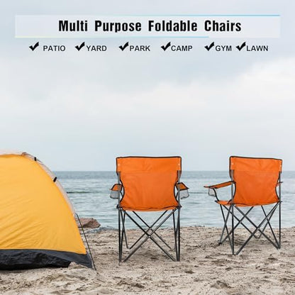 HaSteeL Camping Chair for Adults, Folding Beach Chair Set of 2, Large Foldable Portable Chair for Outdoors Fishing, Hiking, Sporting, Travel, Picnic, Lawn, Hold 275lbs & A Storage Bags (Orange)