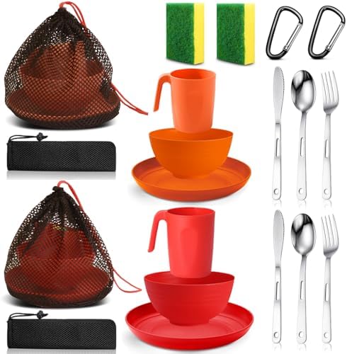 Scout Camping Mess Kit for Person Boy Scout Dishes Set Girl Scout Mess Kit with Mesh Bag Reusable Light Weight Eating Utensils Plastic Camping Cutlery Set for Travel Camp