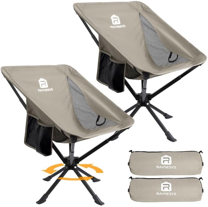 Raynesys Portable Swivel Camping Chair, 8 Seconds Quick Setup Easy Carry