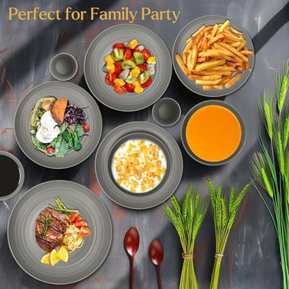 Wrova Wheat straw plates and bowls sets of 16 - Unbreakable wheat straw dinnerware sets for party - Alternative plastic dinnerware set for camping,party and R.V. Grey