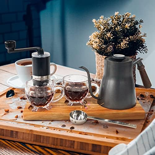 SOTECH Pour Over Coffee Maker Set Chinese Tea Set Wooden Storage Tray Coffee Dripper Glass Server Coffee Scoop DIY Manual Pour Over Kit Black(Portable Natural Jute Bag Set)