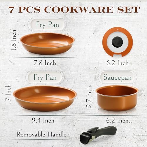 Moss & Stone 7-Piece Nonstick Pots and Pans Set, Removable Handle Cookware