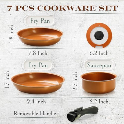 Moss & Stone 7-Piece Nonstick Pots and Pans Set, Removable Handle Cookware