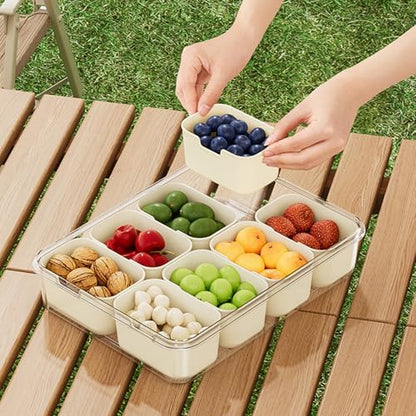 Divided Serving Tray with Lid and Handle, 8 Compartments Snack Platter